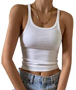 Artfish Ärmelloses Damen-Tanktop, figurbetont, U-Ausschnitt, gerippt, Basic-Cami-Shirts, 01#short weiß, Mittel von Artfish