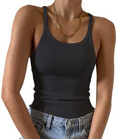 Artfish Ärmelloses Damen-Tanktop, figurbetont, U-Ausschnitt, gerippt, Basic-Cami-Shirts, 02# volle Länge, schwarz, Klein von Artfish