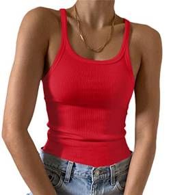 Artfish Damen Ärmelloses Tank Top Form Passform U-Ausschnitt Rippstrick Basic Cami Shirts, 02# Leuchtendes Rot, Mittel von Artfish