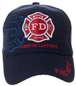 Feuerwehr-Mütze First in Last Out – Feuerwehr-Geschenk – bestickter Hut, blau, Einheitsgröße von Artisan Owl