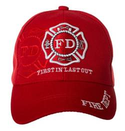 Feuerwehr-Mütze First in Last Out – Feuerwehr-Geschenk – bestickter Hut, rot, Einheitsgröße von Artisan Owl