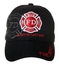 Feuerwehr-Mütze First in Last Out – Feuerwehr-Geschenk – bestickter Hut, schwarz, Einheitsgröße von Artisan Owl