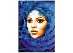 Leinwandbild ARTLAND "Die blaue Kapuze" Bilder Gr. B/H: 70 cm x 100 cm, Bilder von Frauen Hochformat, 1 St., blau Leinwandbilder von Artland