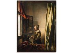 Wandbild ARTLAND "Briefleserin am offenen Fenster. Um 1658" Bilder Gr. B/H: 60 cm x 80 cm, Leinwandbild Frau, 1 St., braun Kunstdrucke von Artland