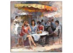Wandbild ARTLAND "Damen im Café II" Bilder Gr. B/H: 100 cm x 100 cm, Leinwandbild Gruppen & Familien quadratisch, 1 St., braun Kunstdrucke von Artland