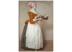 Wandbild ARTLAND "Das Schokoladenmädchen. Um 1744/45" Bilder Gr. B/H: 60 cm x 90 cm, Leinwandbild Frau, 1 St., beige (naturfarben) Kunstdrucke von Artland