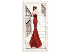 Wandbild ARTLAND "Die schöne in Rot" Bilder Gr. B/H: 75 cm x 150 cm, Leinwandbild Frau Hochformat, 1 St., rot Kunstdrucke von Artland