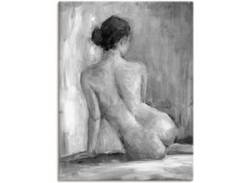 Wandbild ARTLAND "Figur in schwarz & weiß I" Bilder Gr. B/H: 90 cm x 120 cm, Leinwandbild Frau Hochformat, 1 St., grau Kunstdrucke von Artland
