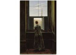 Wandbild ARTLAND "Frau am Fenster. 1822(?)" Bilder Gr. B/H: 60 cm x 90 cm, Leinwandbild Frau, 1 St., grün Kunstdrucke von Artland