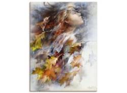 Wandbild ARTLAND "Herbst" Bilder Gr. B/H: 60 cm x 80 cm, Leinwandbild Frau Hochformat, 1 St., weiß Kunstdrucke von Artland