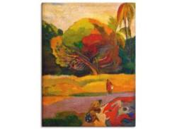 Wandbild ARTLAND "Paul Gauguin Frauen am Fluß" Bilder Gr. B/H: 60 cm x 80 cm, Leinwandbild Wiesen & Bäume Hochformat, 1 St., rot Kunstdrucke von Artland