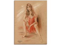 Wandbild ARTLAND "Sehnsucht - Erotik Frauen" Bilder Gr. B/H: 60 cm x 80 cm, Leinwandbild Frau Hochformat, 1 St., beige (naturfarben) Kunstdrucke von Artland