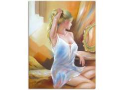Wandbild ARTLAND "Sexy Frau am Spiegel" Bilder Gr. B/H: 60 cm x 80 cm, Leinwandbild Erotische Bilder Hochformat, 1 St., orange Kunstdrucke von Artland
