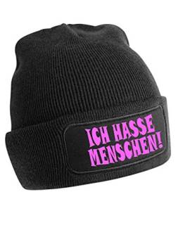 Artshirt Factory Ich Hasse Menschen Beanie, Schwarz, Muster: Pink von Artshirt Factory