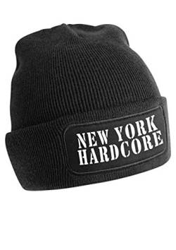 Artshirt Factory New York Hardcore Beanie, Schwarz, Muster: Weiß von Artshirt Factory