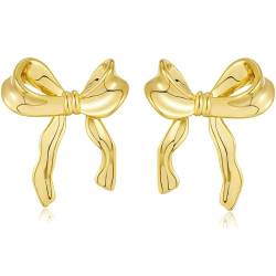 18K Gold Damen Ohrringe, Chunky Teardrop Hoops Ohrringe für Frauen, Lightweight Waterdrop Hollow Open Hoops, hypoallergene Ohrringe für Frauen und Mädchen (Bow Earrings-1-Gold) von Artskin