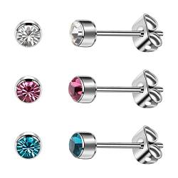 Artskin Damen Ohrstecker Titan Mädchen Ohrringe Hypoallergen Kristall Herren Ohrringe 4mm Silber Ohrringe (4mm, Silver(001+209+229)) von Artskin