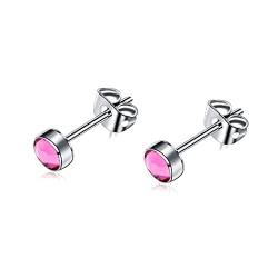 Artskin G23 Titan Damen Ohrstecker Männer Mädchen Ohrringe Hypoallergen Nickelfrei 3mm Kristall Rosa Ohrringe für empfindliche Ohren Ohrschmuck Geburtstagsgeschenk von Artskin