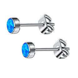 Artskin Opal Women Stud Earrings G23 Titanium Girls Earrings Hypoallergenic Earring Studs 5mm Blue Opal Birthstone S925 Sterling Silver Earrings for Sensitive Ears von Artskin