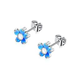 Titan Opal Labret Blumen Ohrstecker für Frauen Mädchen hypoallergen nickelfrei Geburtsstein Blau Opal Ohrringe für empfindliche Ohren Knorpelohrringe Damenschmuck von Artskin