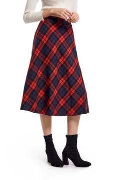 Damen Hohe Taille Karierter Rock Winterrock Vintage Elegant Plaid Warm Wollrock Lang Röcke Retro Elastische Taille A Linie Casual Party Midi Faltenrock Red XL von Artykey