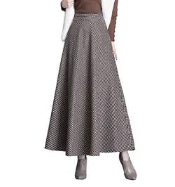 Damen Lang Rock Elegant Maxi Winterrock Plaid Warm Wollrock Hohe Taille Karierter röcke Herbst Elastische Taille Vintage A Linie Casual Midi Faltenrock B Khaki XXL von Artykey