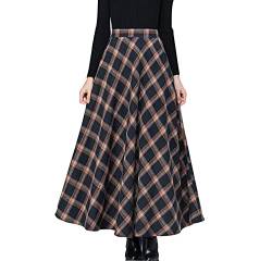 Damen Lang Rock Elegant Maxi Winterrock Plaid Warm Wollrock Hohe Taille Karierter röcke Herbst Elastische Taille Vintage A Linie Casual Midi Faltenrock Blue orange L von Artykey