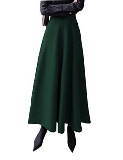 Damen Lang Rock Elegant Maxi Winterrock Plaid Warm Wollrock Hohe Taille Karierter röcke Herbst Elastische Taille Vintage A Linie Casual Midi Faltenrock C Dark Green M von Artykey