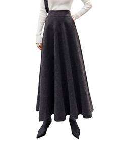 Damen Lang Rock Elegant Maxi Winterrock Plaid Warm Wollrock Hohe Taille Karierter röcke Herbst Elastische Taille Vintage A Linie Casual Midi Faltenrock C Dark Grey L von Artykey