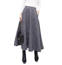 Damen Lang Rock Elegant Maxi Winterrock Plaid Warm Wollrock Hohe Taille Karierter röcke Herbst Elastische Taille Vintage A Linie Casual Midi Faltenrock H Grey M von Artykey