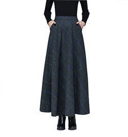 Damen Lang Rock Elegant Maxi Winterrock Plaid Warm Wollrock Hohe Taille Karierter röcke Herbst Elastische Taille Vintage A Linie Casual Midi Faltenrock I Grau L von Artykey