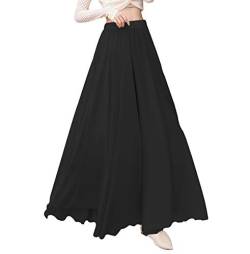 Lang Rock Damen Summer Chiffon Faltenrock Boho Elegant Casual Hohe Taille Maxi Tanzendes Festival Strandrock Black XL von Artykey