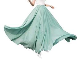 Lang Rock Damen Summer Chiffon Faltenrock Boho Elegant Casual Hohe Taille Maxi Tanzendes Festival Strandrock Light Green 1 M von Artykey