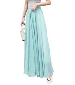 Lang Rock Damen Summer Chiffon Faltenrock Boho Elegant Casual Hohe Taille Maxi Tanzendes Festival Strandrock Light Green XL von Artykey