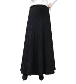 Rock Damen Lang Winterrock Vintage Elegant Warm Strickrock Hohe Taille Maxi röcke Retro Elastische Taille A Linie Casual Party Faltenrock Black L von Artykey