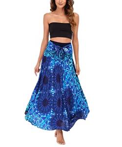 Rock Damen Summer Gedruckter Multifunktionaler Lang Rock Bohemien Maxirock,Midi Boho Hosenträger Kleid Hohe Taille Faltenrock Strandrock Sommerkleid von Artykey