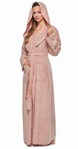 Arus Damen Prinzessin Robe Knöchel Lang Kapuze Leicht Türkische Baumwolle Bademantel, Misty Rose, Large von Arus