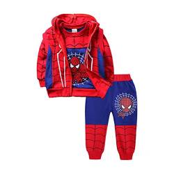 AsKong 3-teiliger Spider-Man-Anzug für Jungen, Sweatshirt, lange Hose, Reißverschlussweste, Größe 1–8 Jahre Gr. 130 cm Höhe, blau von AsKong