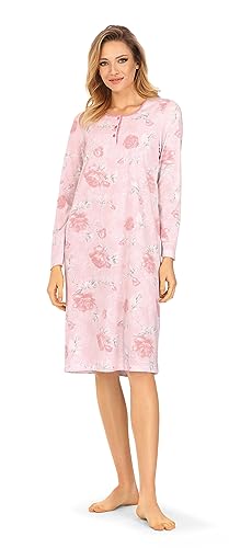 Ascafa Damen Nachthemd 2322120 Langarm Knopfleiste Rosen-Muster Farbe: Rosé 100% Baumwolle Gr. 48 XL von Ascafa