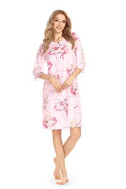 Ascafa Damen Nachthemd Halbarm Lang Rosa Knopfleiste Baumwolle Modal Gr. 50 XL von Ascafa