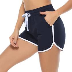 Aseniza Damen Sport Shorts Kurze Sporthose Jogginghose Sommer Sportshorts Running Gym Fitness Shorts 1/2er Pack,A-Dunkelblau,S von Aseniza