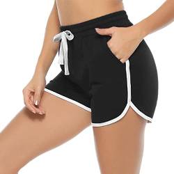 Aseniza Damen Sport Shorts Kurze Sporthose Jogginghose Sommer Sportshorts Running Gym Fitness Shorts 1/2er Pack,A-Schwarz,L von Aseniza