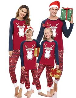 Aseniza Familien Weihnachten Pyjama Weihnachts Schlafanzug Damen Herren Kinder lang Baumwolle Weihnachtspyjama Familie Set Winter mit Christmas Elch Aufdruck,Blau+Rot-Papa,L von Aseniza