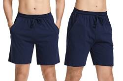 Aseniza Herren Schlafanzughose Kurz Baumwolle Bermuda Schlafshorts Pyjamahose Shorty Sommer Sleephose Freizeithose für Männer,A-Blau*2,M von Aseniza