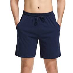 Aseniza Herren Schlafanzughose Kurz Baumwolle Bermuda Schlafshorts Pyjamahose Shorty Sommer Sleephose Freizeithose für Männer,A-Blau,L von Aseniza