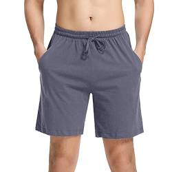 Aseniza Herren Schlafanzughose Kurz Baumwolle Bermuda Schlafshorts Pyjamahose Shorty Sommer Sleephose Freizeithose für Männer,A-Blaugrau,L von Aseniza