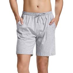 Aseniza Herren Schlafanzughose Kurz Baumwolle Bermuda Schlafshorts Pyjamahose Shorty Sommer Sleephose Freizeithose für Männer,A-Grau,M von Aseniza