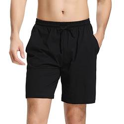 Aseniza Herren Schlafanzughose Kurz Baumwolle Bermuda Schlafshorts Pyjamahose Shorty Sommer Sleephose Freizeithose für Männer,A-Schwarz,L von Aseniza