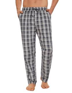 Aseniza Herren Schlafanzughose Lang Baumwolle Karierte Schlafhose Pyjamaunterteil Pyjamahose Freizeithose Loungehose für Männer Blau+Weiß S von Aseniza