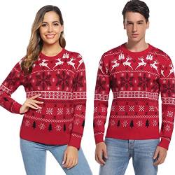 Aseniza Herren Weihnachtspullover Strickpullover Lustig Christmas Sweater Hässlicher Weihnachtspulli für Damen Herren mit Rundhalsausschnit,Rot-Herren,S von Aseniza